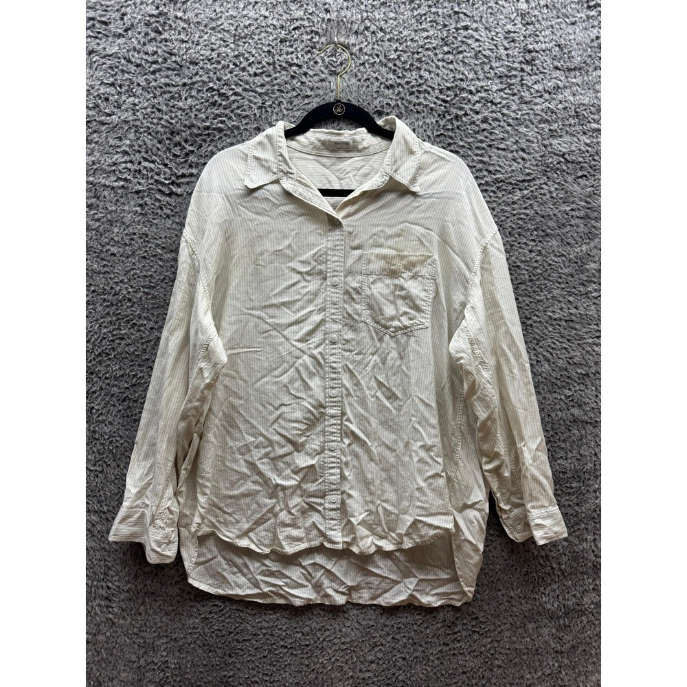 Aritzia Babaton Utility Stripe Button Down Long Sleeve Shirt White Womens Size M